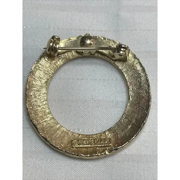 Vintage MAMSELLE Circle Gold Tone Wreath Brooch Pin - Picture 3 of 5